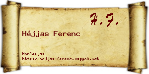 Héjjas Ferenc névjegykártya